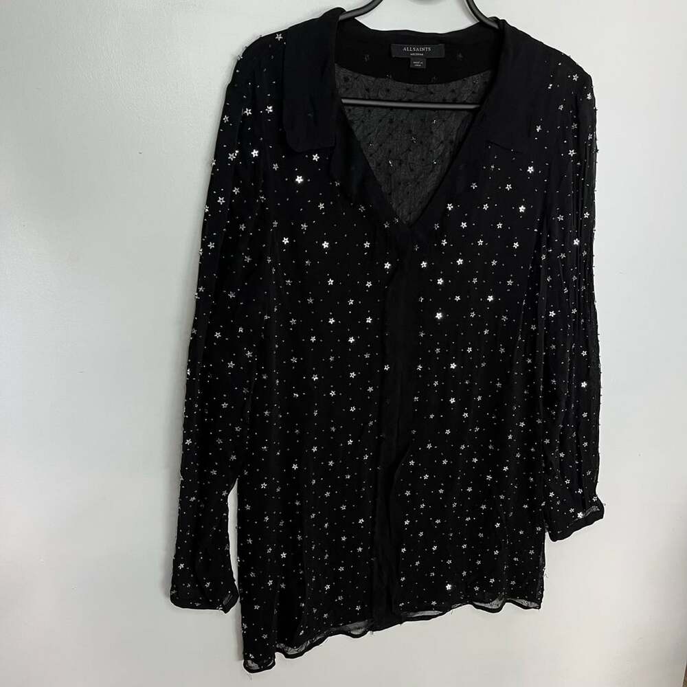All Saints Shalien Star Embellished Sheer Black Top Blouse - Picture 7 of 13